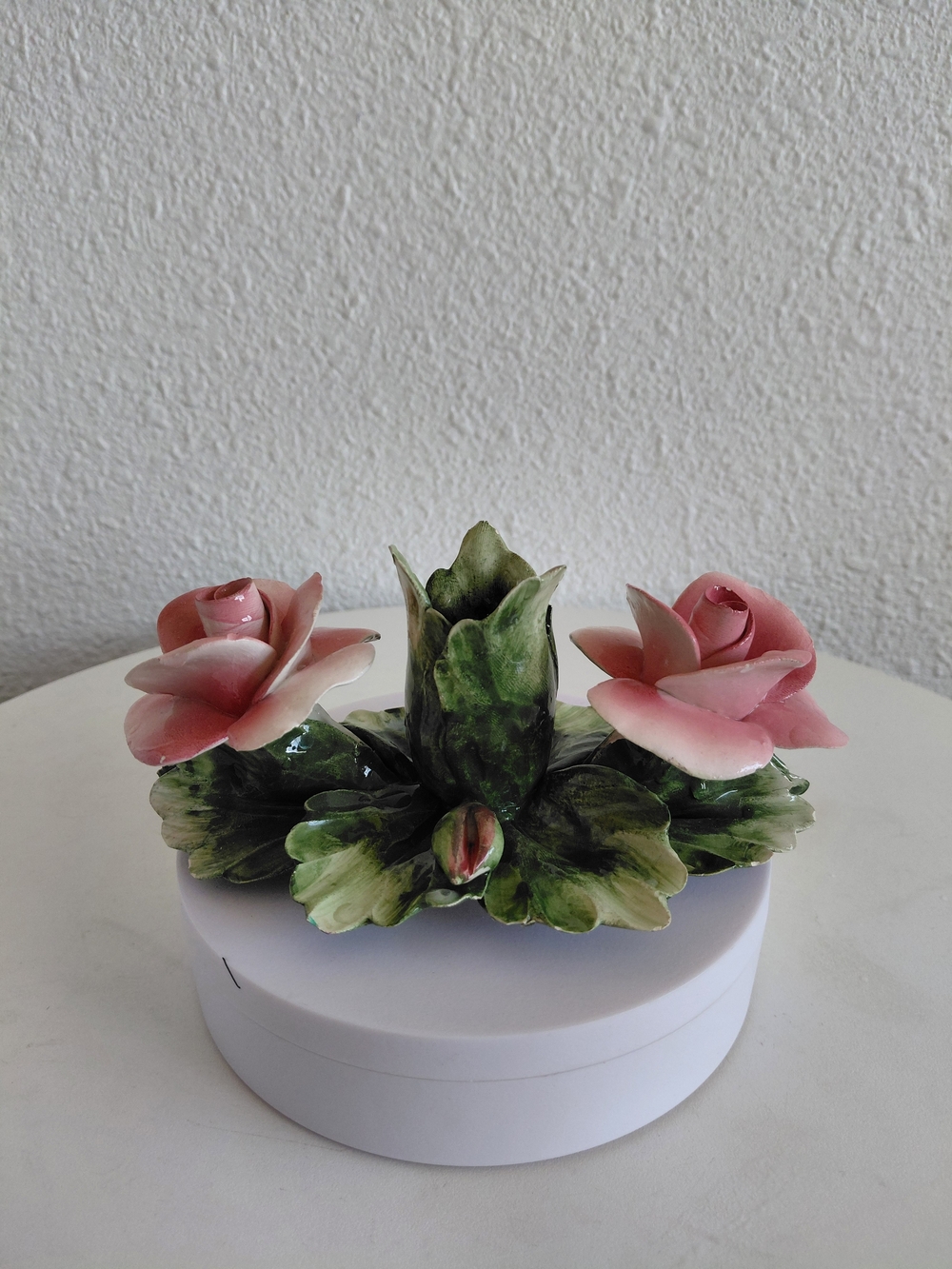 Vtg MC Capodimonte Made In Italy Porcelain Candle Holder Pink Rose